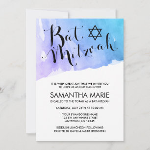 Invitaciones a Bat Mitzvah con Acuarela de Aguamar