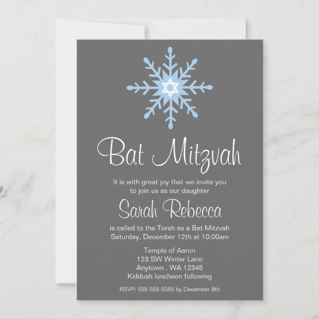 Invitaciones a Bat Mitzvah con copo de nieve en in (Anverso)