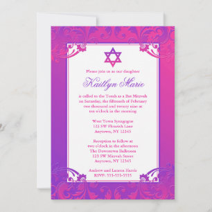 Invitaciones a Bat Mitzvah con sabor a rosa morado