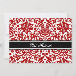 Invitaciones a Bat Mitzvah de Damasco Negro Rojo