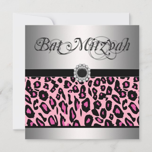 Invitaciones a Bat Mitzvah de Leopardo Rosa (Anverso)