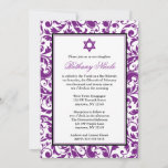 Invitaciones a Bat Mitzvah de Morple Swirl Damask<br><div class="desc">Invite a sus huéspedes a su Bat Mitzvah con estilo con esta elegante invitación a damascar con remolinos morados. Elegante y formal — Fácilmente personalizable para su evento!</div>