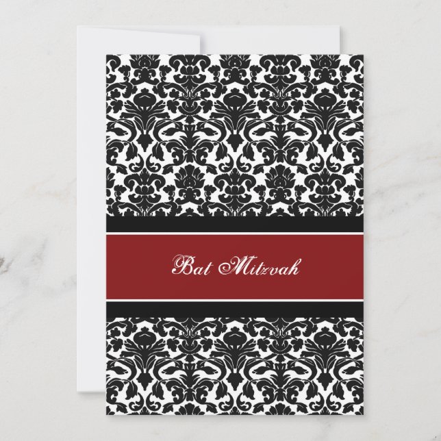 Invitaciones a Bat Mitzvah de Red Damask (Anverso)