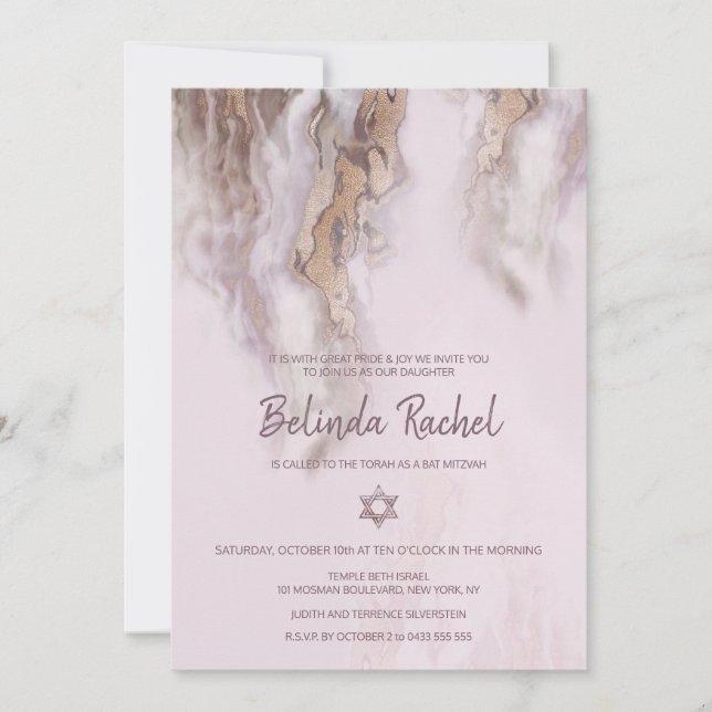 Invitaciones a Bat Mitzvah| Oro Rosa (Anverso)