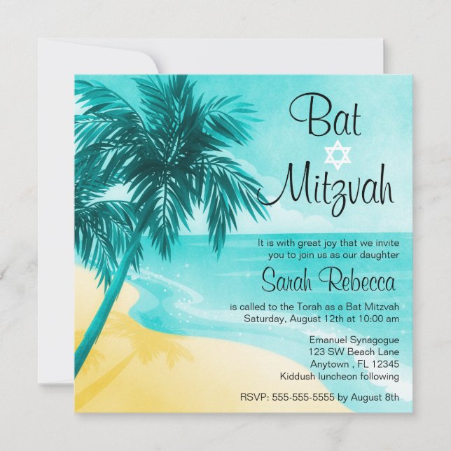 Invitaciones a Bat Tropical Beach Mitzvah (Anverso)