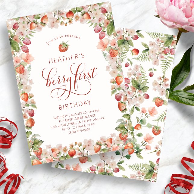 Invitaciones a Berry First Birthday (Cute Berry First Birthday Invitation by Painted Paperie)