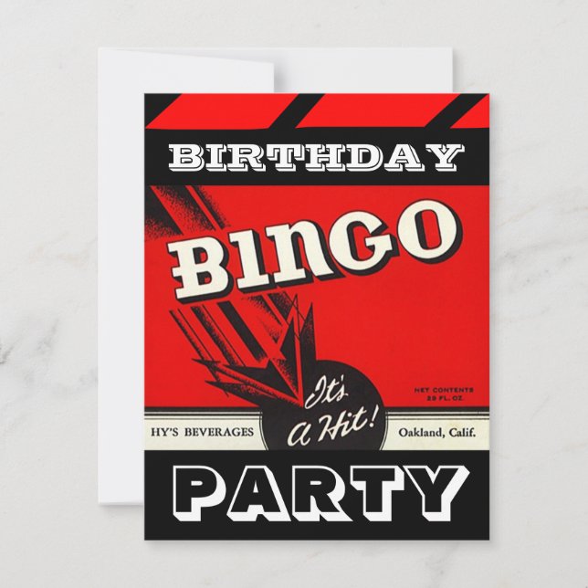 Invitaciones a Bingo Blanco Negro Rojo Fiesta Retr (Anverso)