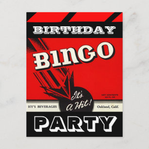 Invitaciones a Bingo Blanco Negro Rojo Fiesta Retr
