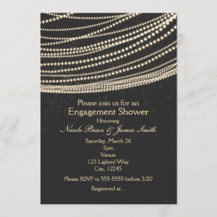 Invitaciones a Black Dark Night Sky y String Light