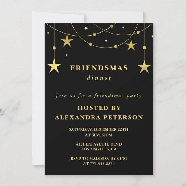 invitaciones a Black Friendsmas Estrellas Doradas (Anverso)