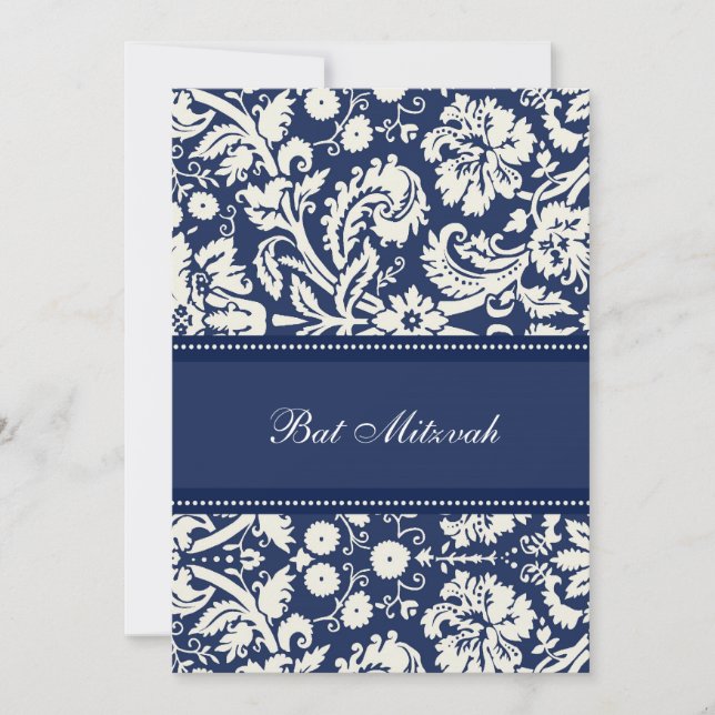 Invitaciones a Blue Damask Bat Mitzvah (Anverso)