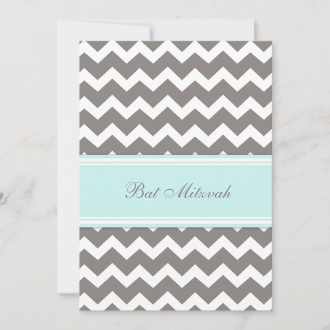 Invitaciones a Blue Gray Chevron Bat Mitzvah (Anverso)