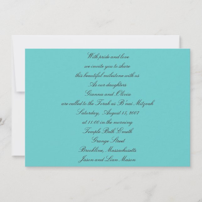 Invitaciones a B'nai Mitzvah (Anverso)