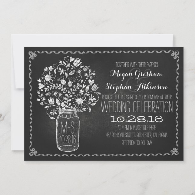 invitaciones a bodas a bordo de pizarra de masón f (Anverso)