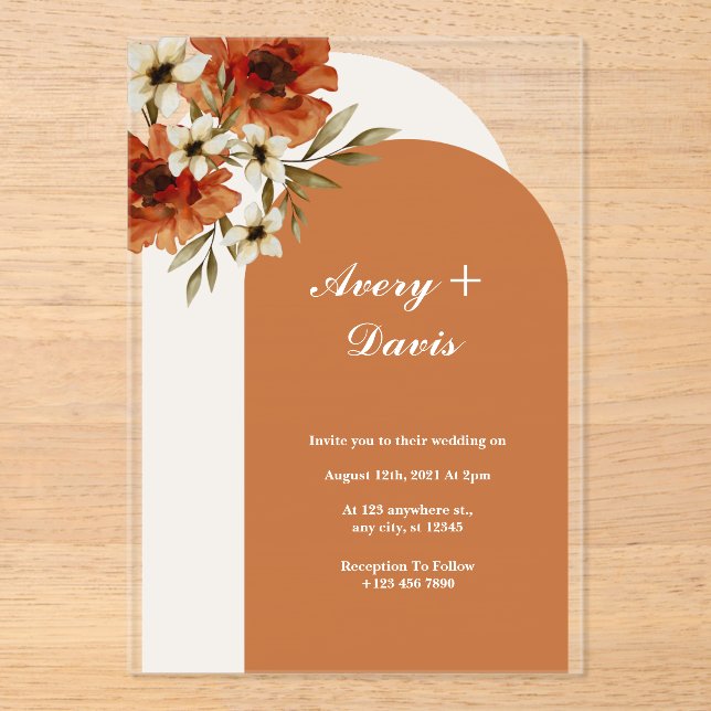Invitaciones a bodas acrílicas de Boho estético pe (Anverso)