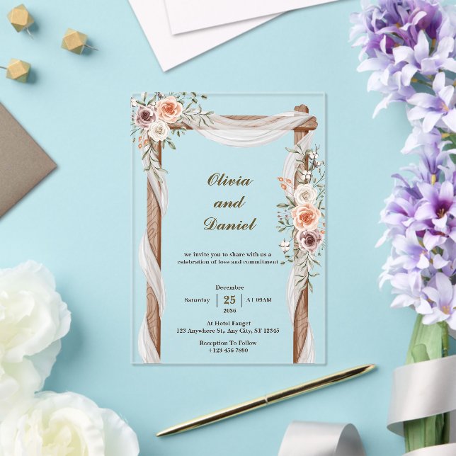 Invitaciones a bodas acrílicas florales personaliz (Insitu (Boda))