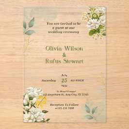 Invitaciones a bodas acrílicas florales y verdes r