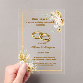 Invitaciones a bodas acrílicas simples de beige y 