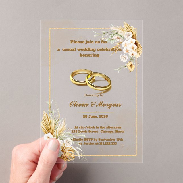 Invitaciones a bodas acrílicas simples de beige y  (Insitu (portátil))