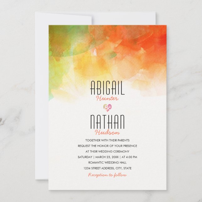 Invitaciones a bodas acuarelas arte moderno único (Anverso)