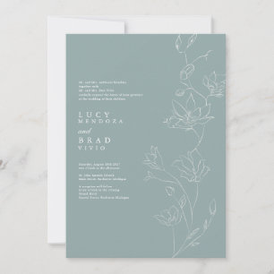 Invitaciones a bodas azules con polvo floral simpl