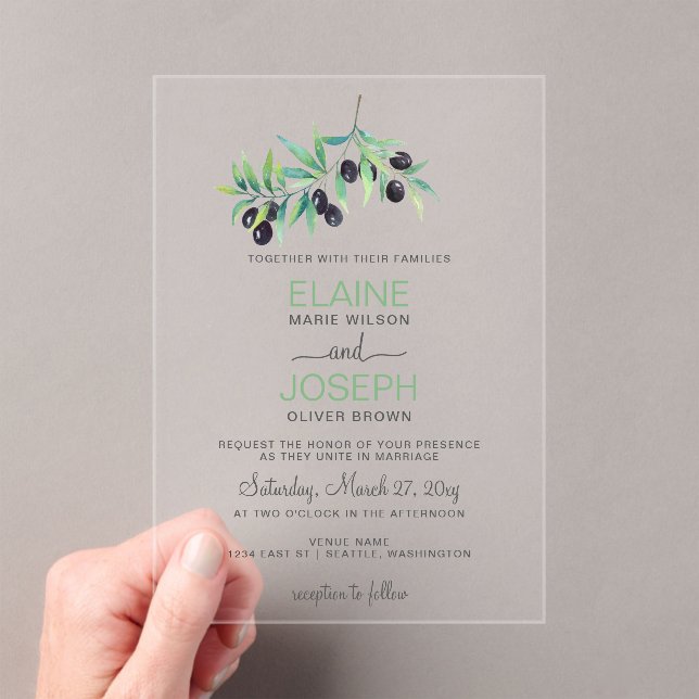 Invitaciones a bodas botánicas de Olive Branch (Insitu (portátil))