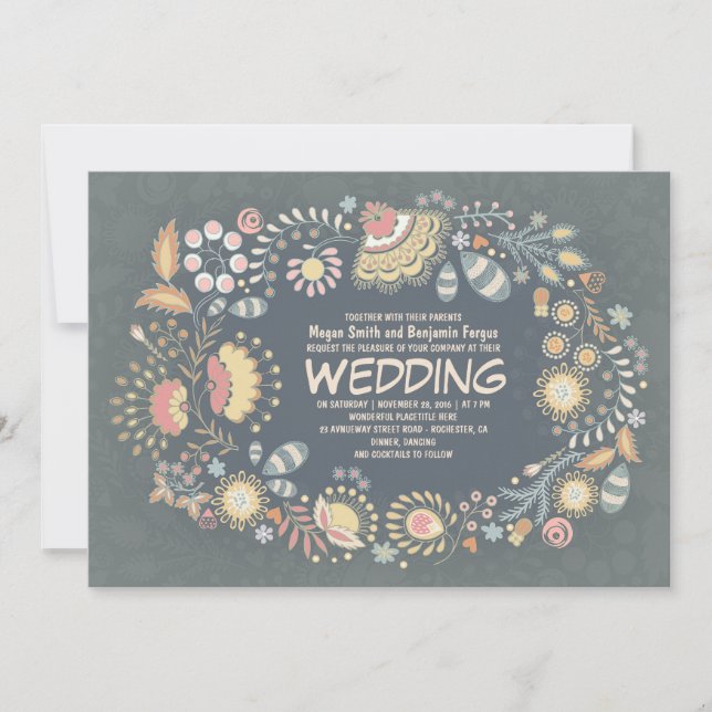 Invitaciones a bodas botánicas rústicas florales (Anverso)
