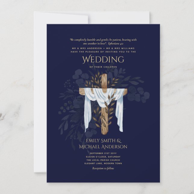 Invitaciones a bodas católicas cristianas elegante (Anverso)