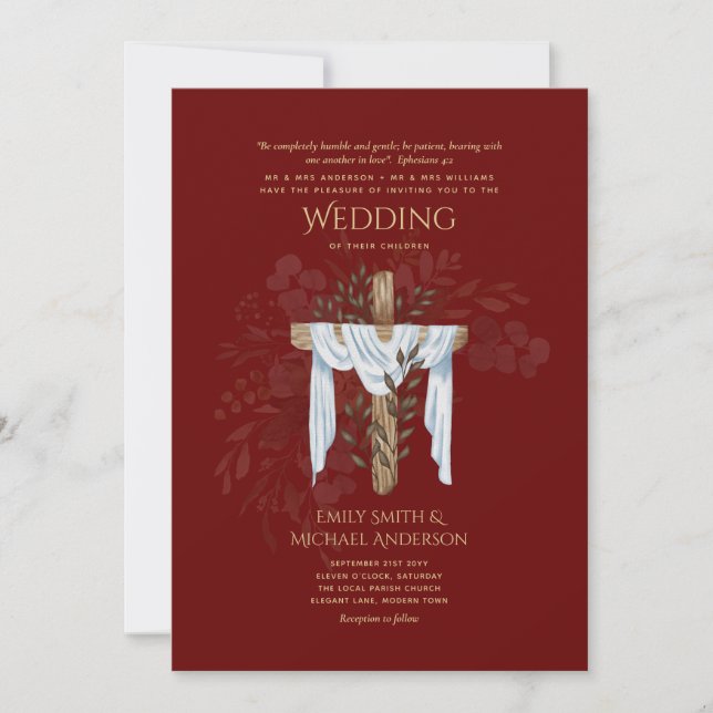 Invitaciones a bodas católicas cristianas elegante (Anverso)