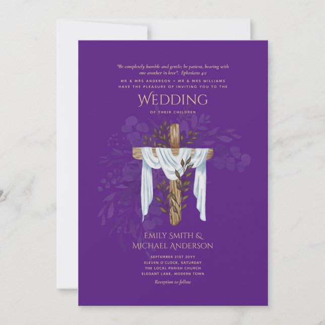 Invitaciones a bodas católicas cristianas elegante (Anverso)