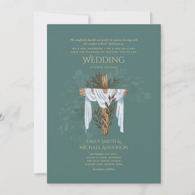 Invitaciones a bodas católicas cristianas elegante (Anverso)