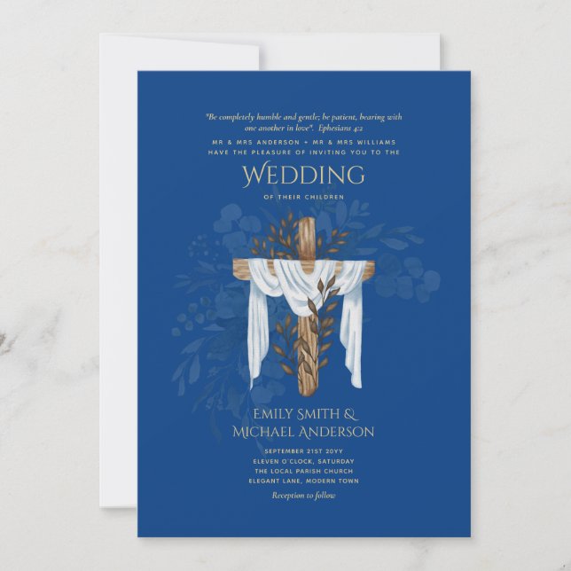 Invitaciones a bodas católicas cristianas elegante (Anverso)