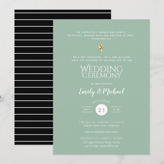 Invitaciones a bodas católicas - Nombres de padres (Anverso / Reverso)