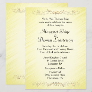 Invitaciones a bodas con acento de corazón amarill