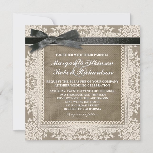Invitaciones a bodas con arco blanco negro y burla (Anverso)