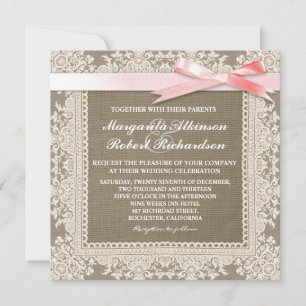 Invitaciones a bodas con arco rosa y arpillera de
