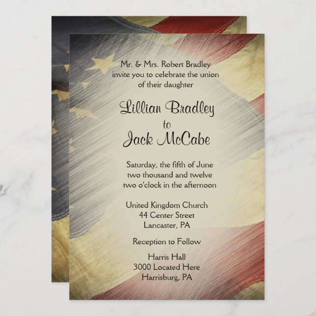 Invitaciones a bodas con bandera de Estados Unidos (Anverso / Reverso)