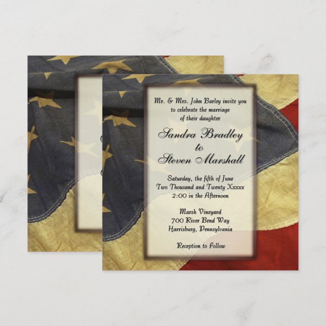 Invitaciones a bodas con bandera norteamericana vi (Anverso / Reverso)