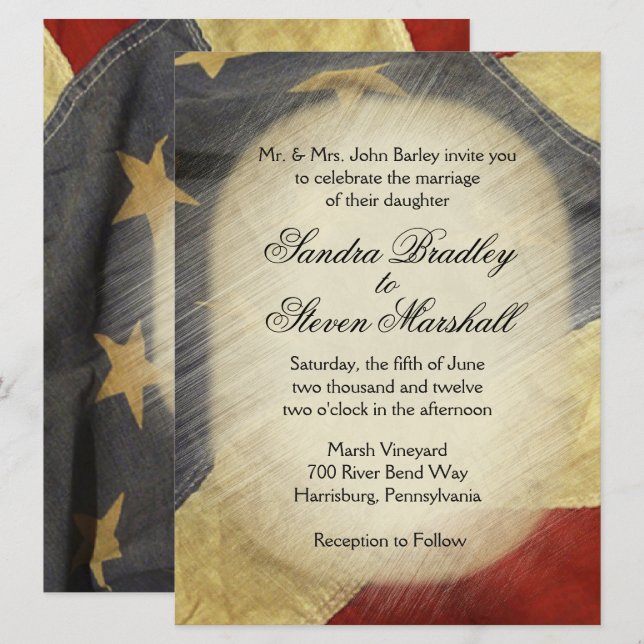 Invitaciones a bodas con bandera norteamericana vi (Anverso / Reverso)