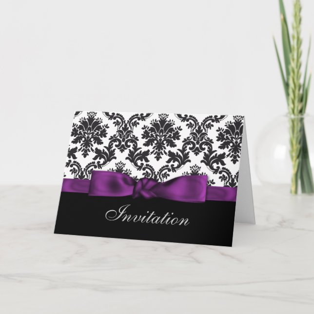 invitaciones a bodas con damasco morado (Anverso)