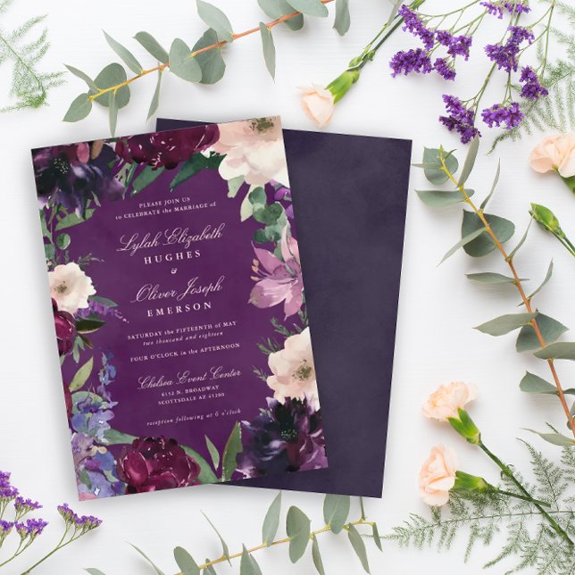 Invitaciones a bodas con flores moradas de berenje (Subido por el creador)