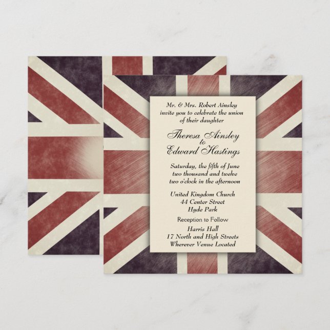 Invitaciones a bodas con la bandera británica (Anverso / Reverso)