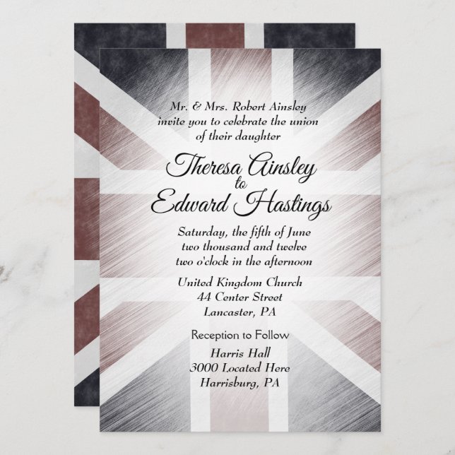 Invitaciones a bodas con la bandera británica (Anverso / Reverso)