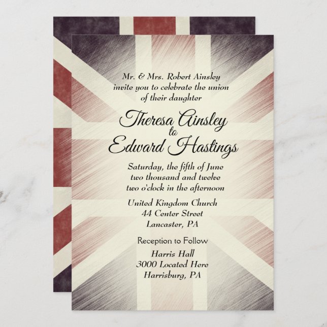 Invitaciones a bodas con la bandera británica (Anverso / Reverso)