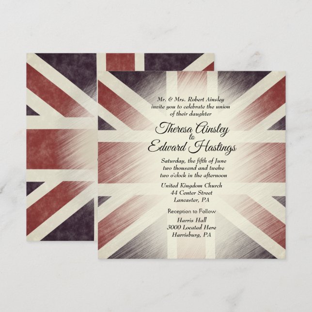 Invitaciones a bodas con la bandera británica (Anverso / Reverso)