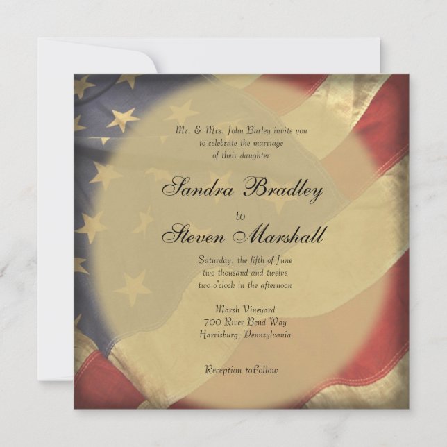 Invitaciones a bodas con la bandera estadounidense (Anverso)