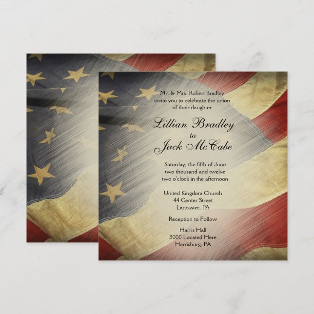 Invitaciones a bodas con la bandera norteamericana (Anverso / Reverso)
