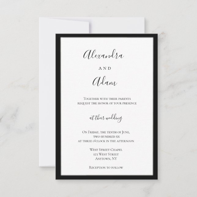 Invitaciones a bodas con marco azul marino (Anverso)