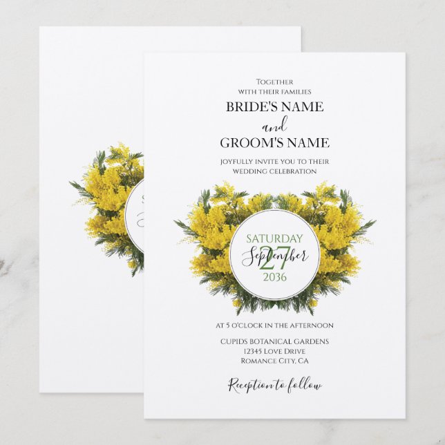 Invitaciones a bodas de Acacia de Wattle Rústica (Anverso / Reverso)