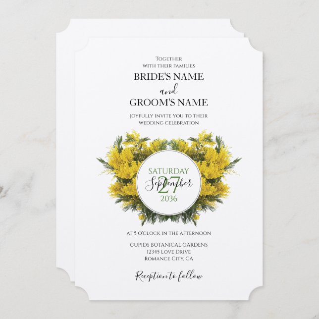 Invitaciones a bodas de Acacia de Wattle Rústica (Anverso / Reverso)